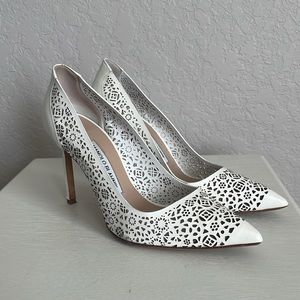 Manolo Blahnik BB Laser-Cut White Patent Pump 38